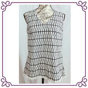 Banana Republic White & Black V Neck Sleeveless Relaxed Fit Top XS